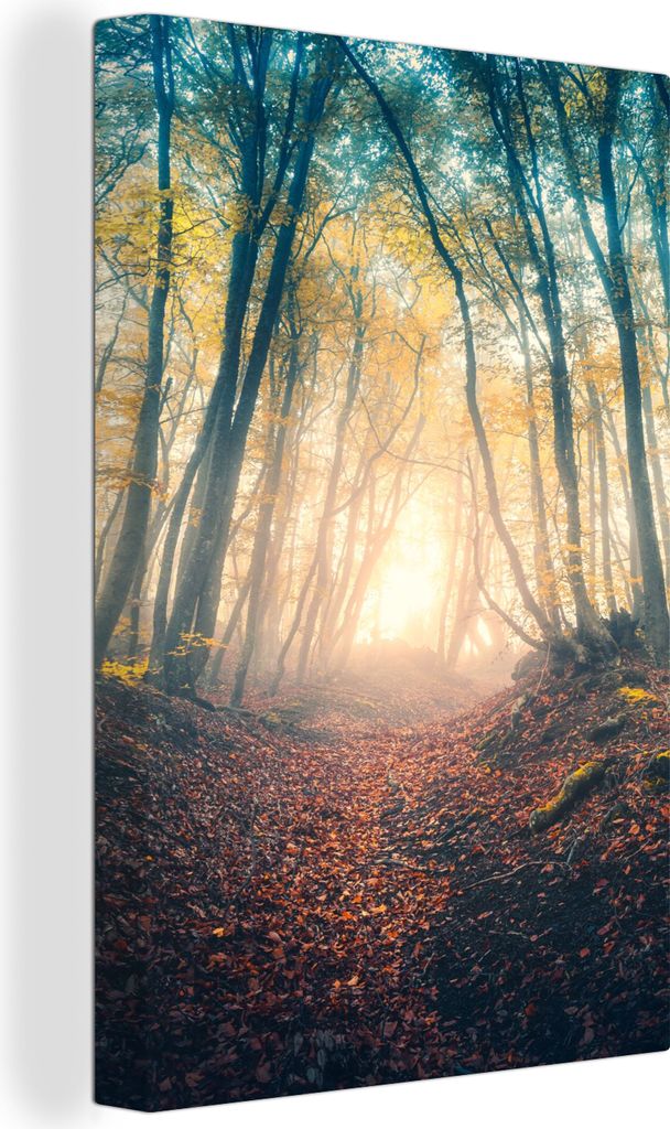 OneMillionCanvasses - Leinwandbilder - 90x140 cm, Wald - Nebel - Sonne - Herbst, Wandbilder Kunstdruck Wanddekoration - Foto auf Leinwand - Gemä...