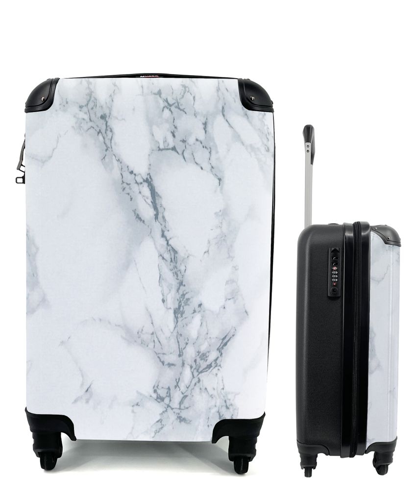 MuchoWow Koffer Handgepäck Trolley Rollkoffer Kleine Reisekoffer mit 4 Rollen - Marmor - Muster - Gus - Weiß - Marmoroptik - Luxus - Cabin Size...