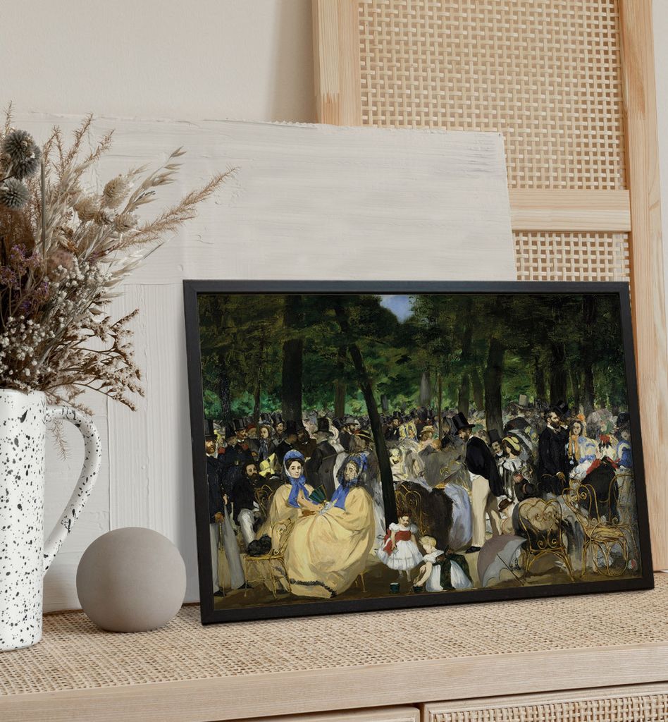 Poster Musik im Tuileriengarten, groesse_poster:21x30 cm, groesse_rahmen:schwarz Passepartout 30x40 cm