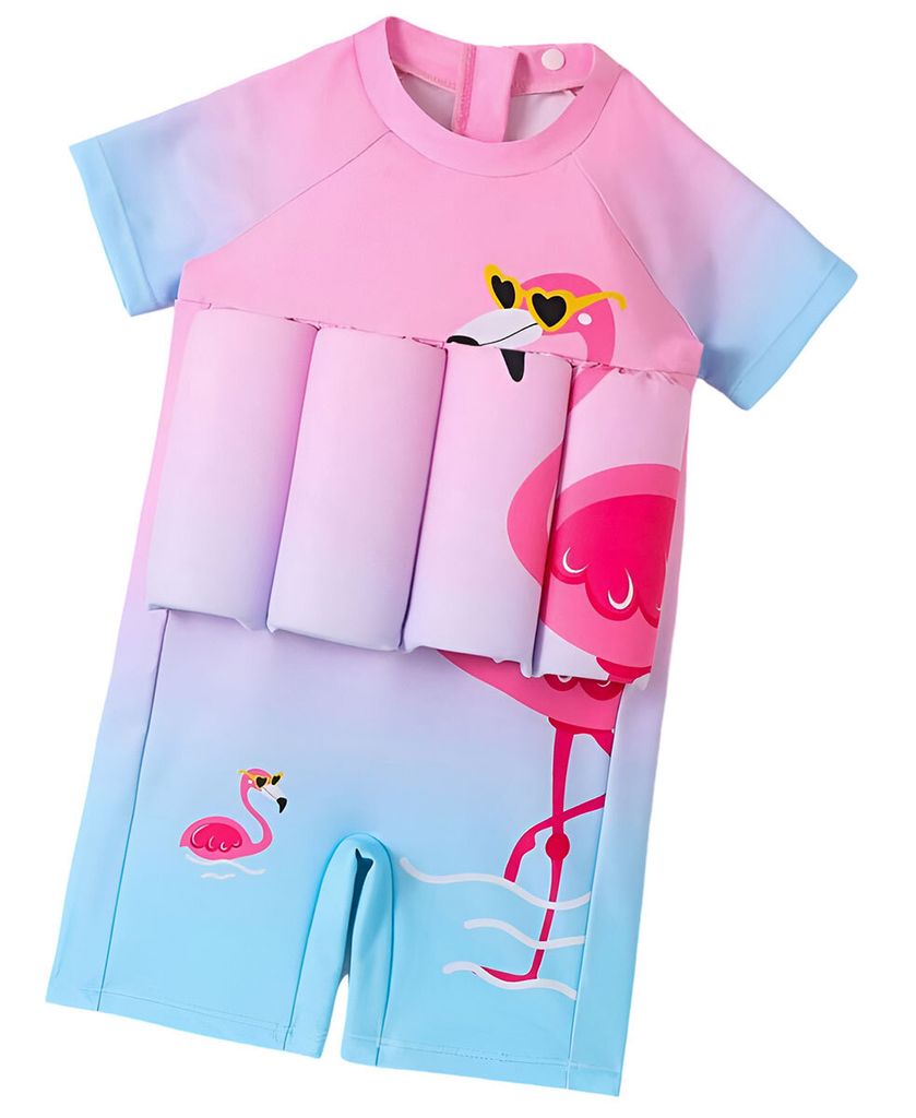 Kinder-Badeanzug mit Schwimmflügeln Größe 104 - Flamingo