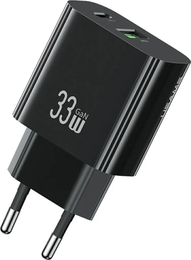 Caricabatterie Usams CC317 T65 33W: Ricarica Rapida USB-C e USB-A Nero - 1