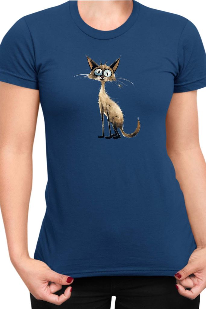 Damen T-Shirt Funny Cats Breeds Balinese Cat 009, Lady XL / Dunkelblau