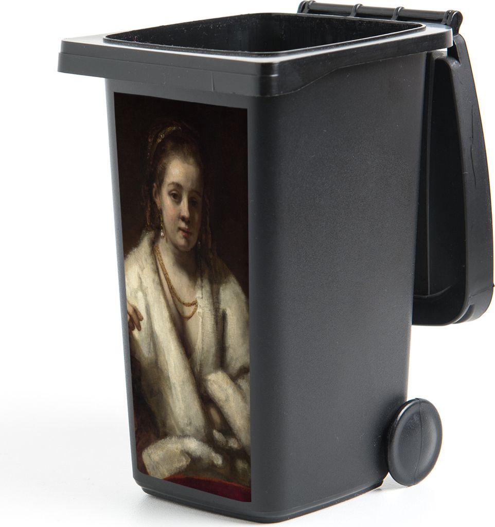 MuchoWow Mülltonnenaufkleber Porträt von Hendrickje Stoffels - Gemälde von Rembrandt van Rijn 44x98 cm - Containeraufkleber - Aufkleber - Mül...