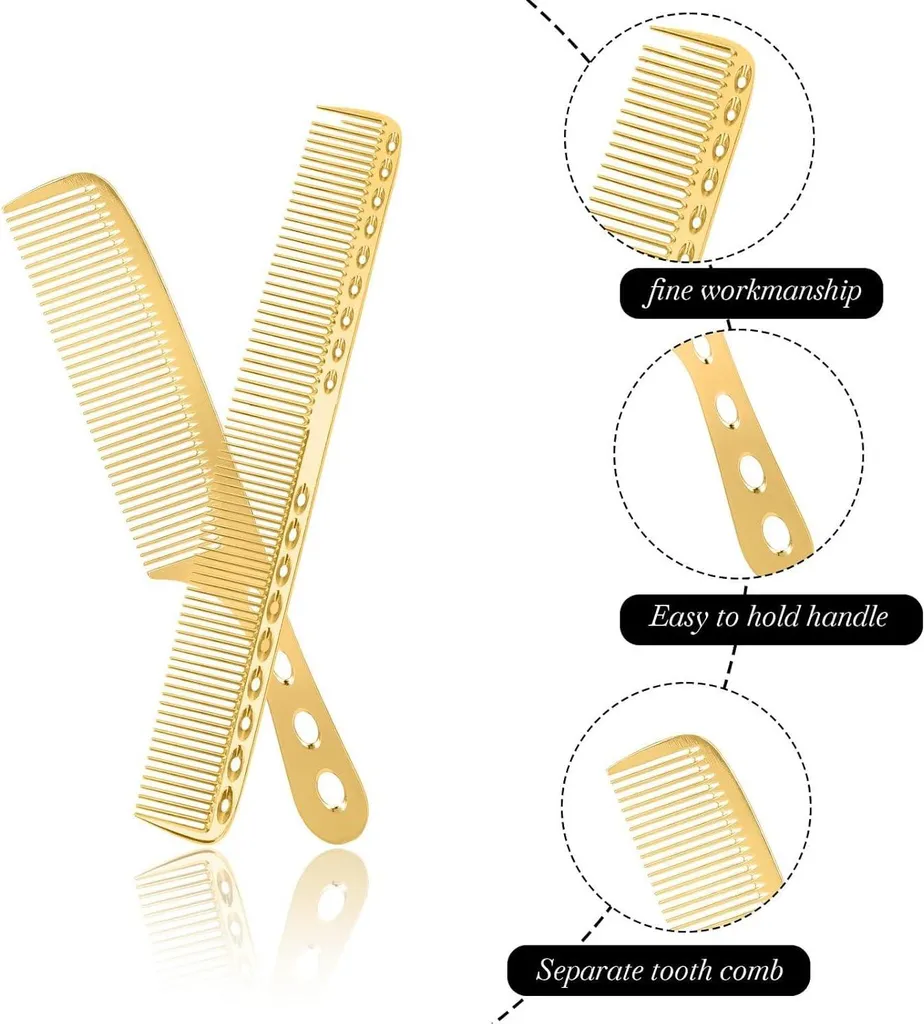 Set de 2 peignes de coiffure professionnels en or-aluminium luxe - 4
