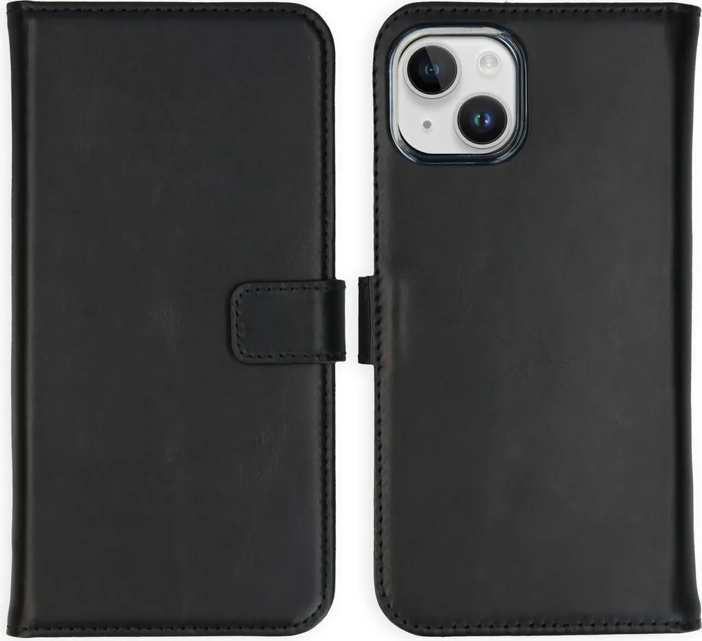 Custodia a libro in vera pelle Selencia per iPhone 15 Plus - Nero