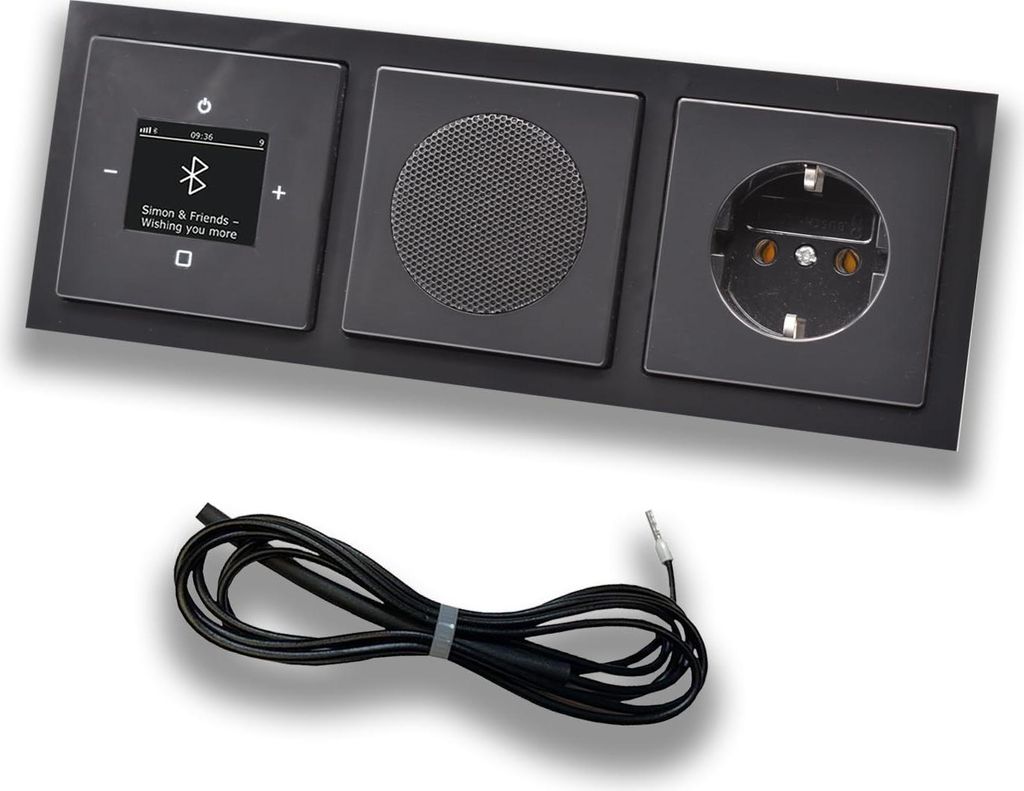 Busch Jäger DAB+ Unterputz Bluetooth (in and out) Radio 8217U-101 Future Anthrazit, Set mit Lautsprecher, Abdeckungen, Steckdose, Rahmen + 0,9 m E...