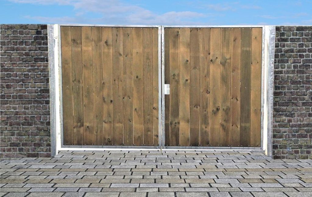 Einfahrtstor Ss Tor Verzinkt mit Pfosten & Holzfüllung Produktbild 
