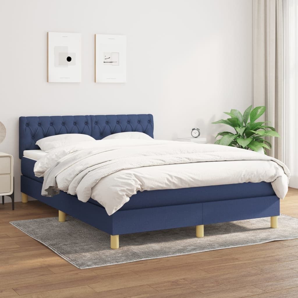 Boxspringbett mit Matratze Blau 140x190 cm Stoff , Klassische Betten Design 2024
