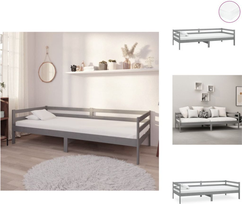 vidaXL Tagesbett mit Matratze 90x200 cm Grau Kiefer Massivholz - Betten & Bettgestelle