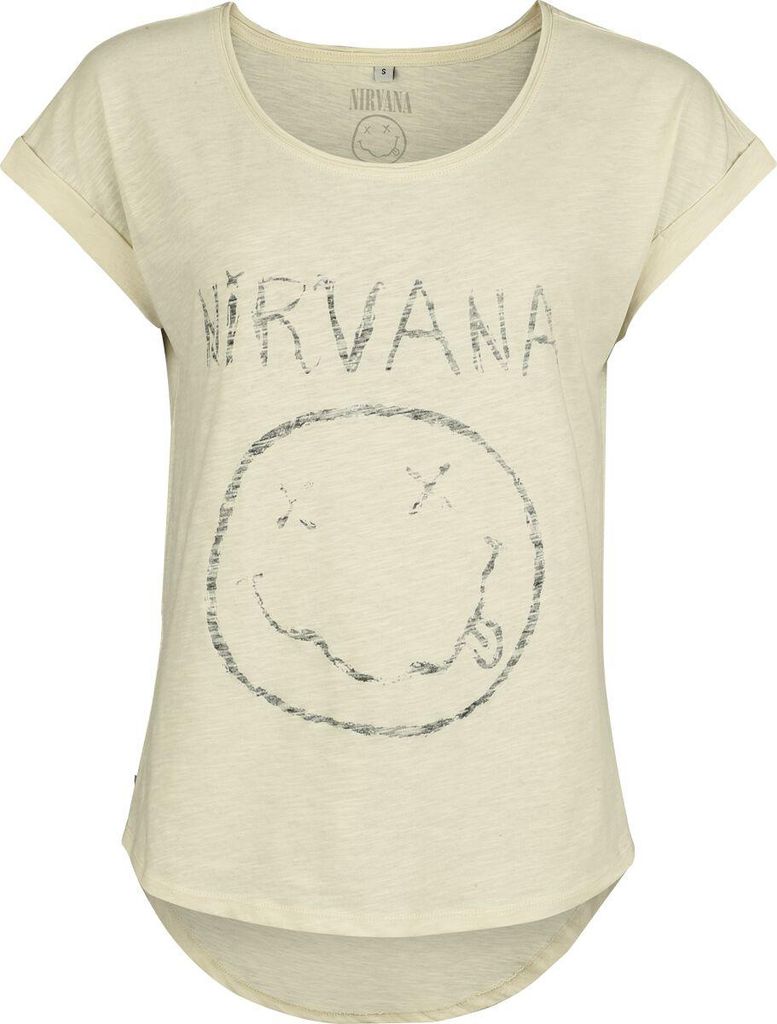 Nirvana T-Shirt Damen Smiley sand Band-Merch, Bands 100% Baumwolle M