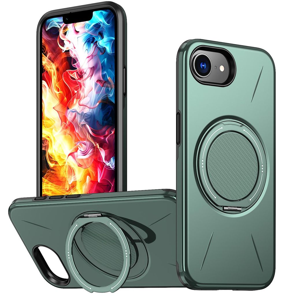 Magnetisch Hülle für iPhone 16e/iPhone 17e, Stoßfeste Weich TPU und Hard PC Schutzhülle mit Ringhalter Ständer Grün