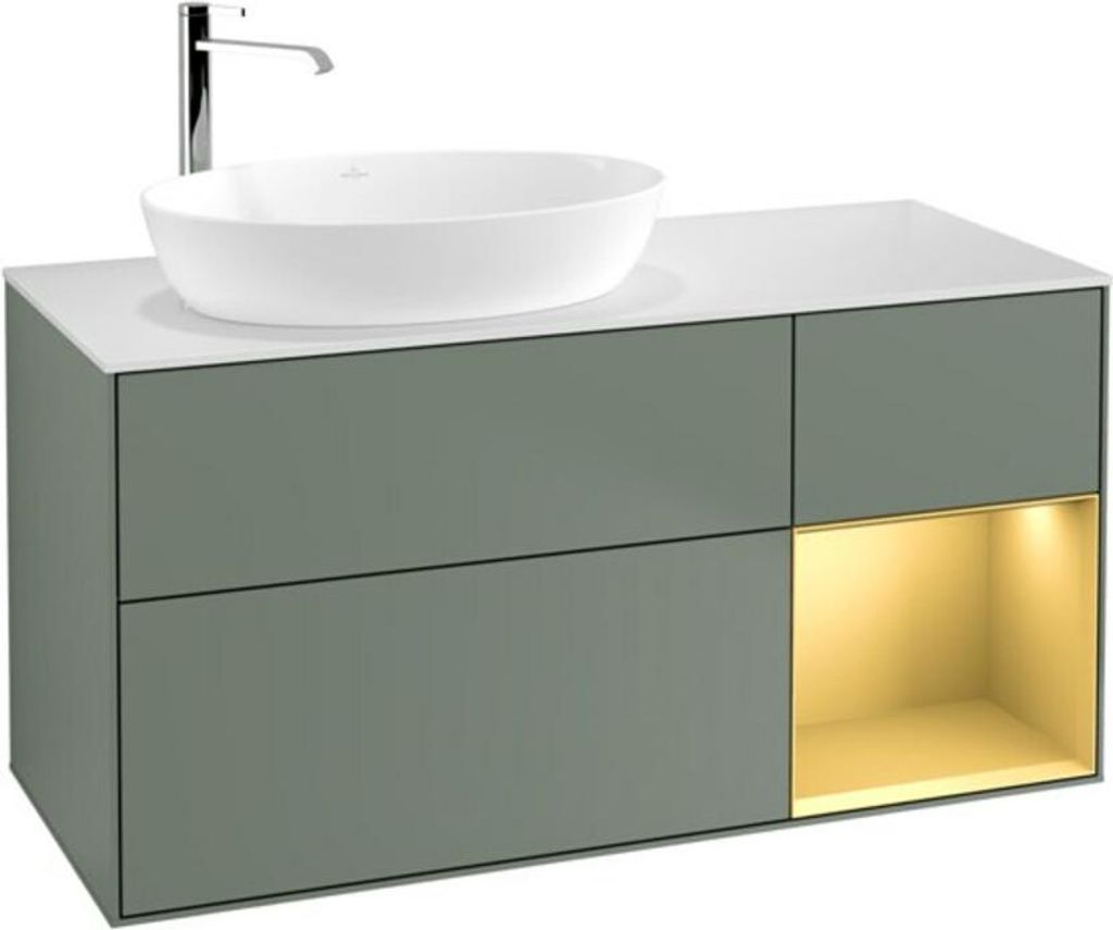 V&B Waschtischunterschrank Wandbeleuchtung Finion 120cm, Pl w m, Reg gol m Lac, Oli. m Lac