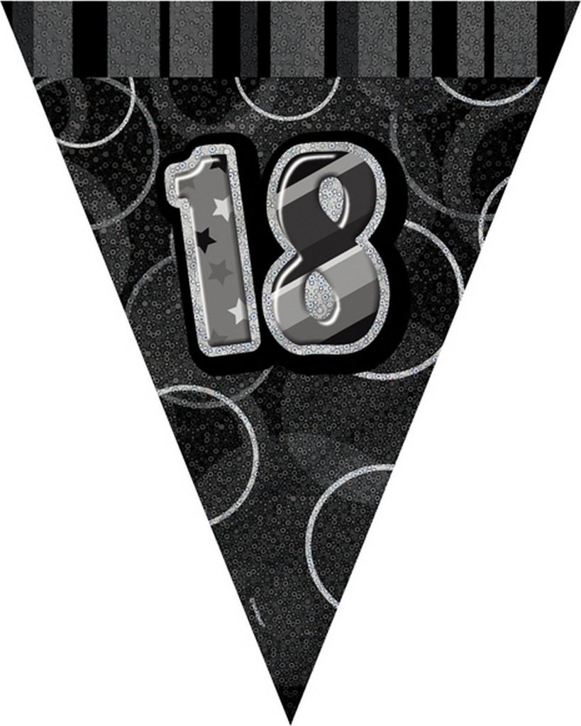 Unique Party 18 Glitzer Wimpel Girlande SG11074 (Einheitsgröße) (Schwarz)
