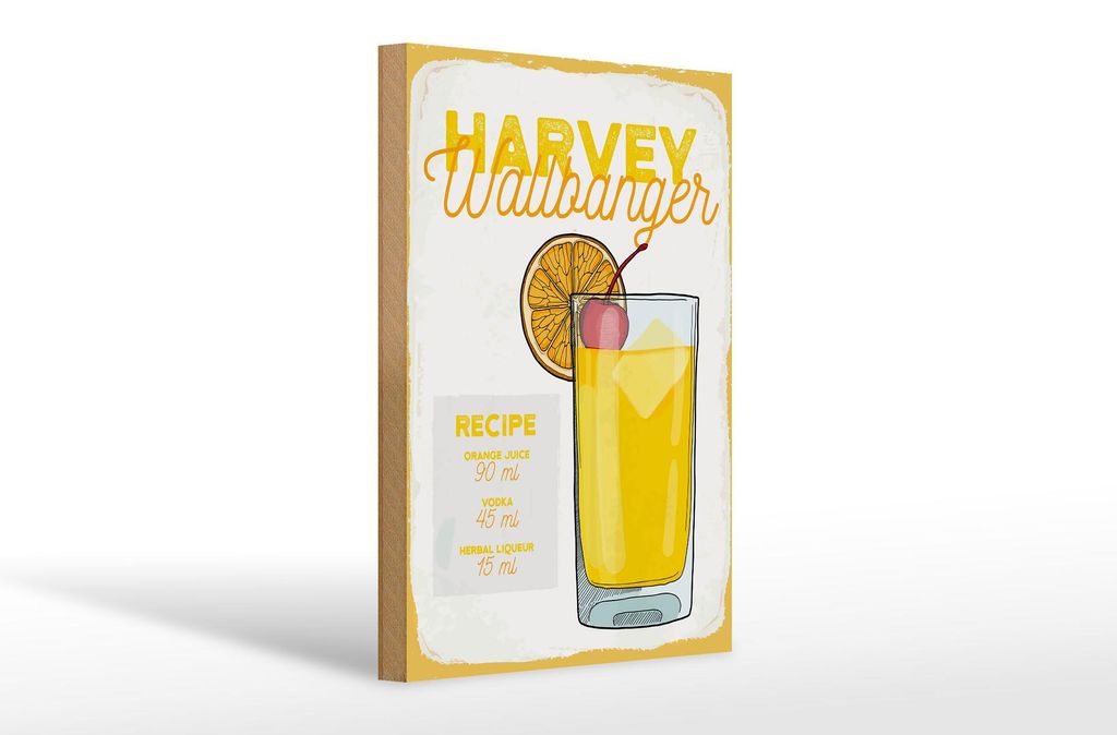 Holzschild Rezept Harvey Wallbanger Cocktail Recipe 20x30cm