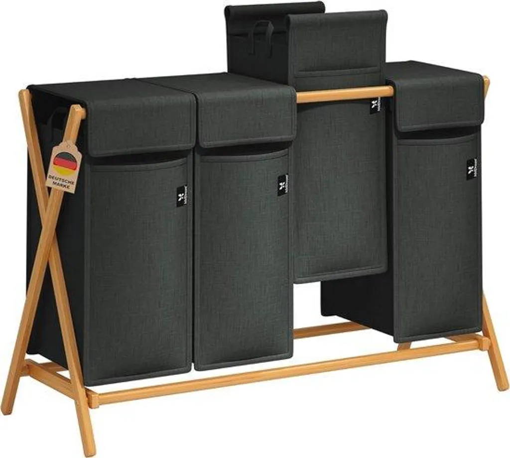 Panier à linge anti-odeur 100L bambou, grand volume 200L gris bois