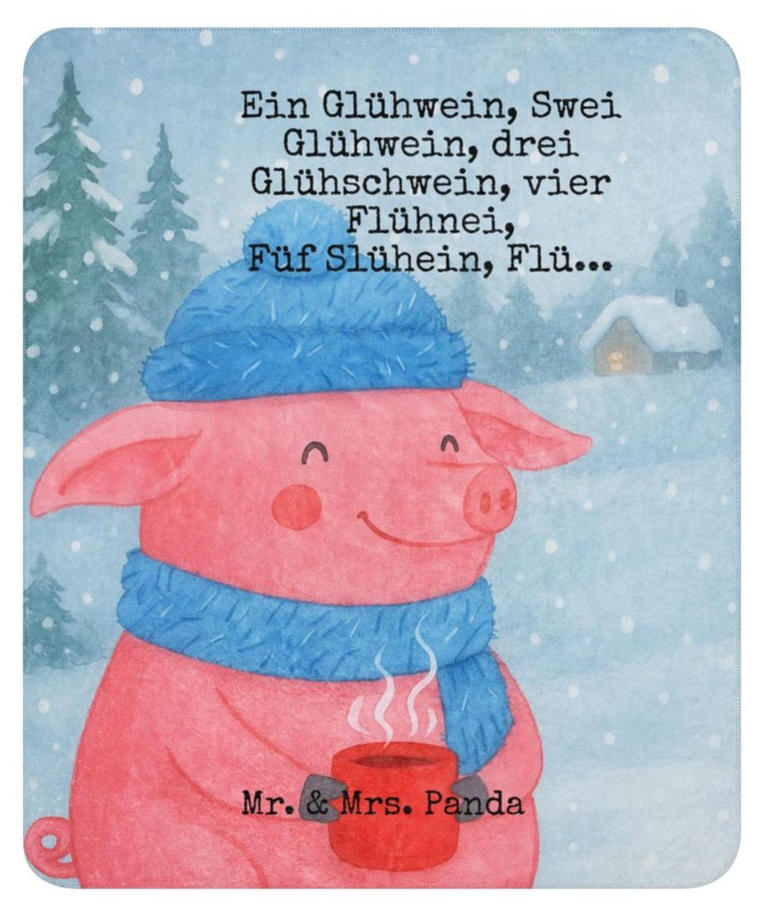 Mr. & Mrs. Panda Decke Schweinchen Glühwein Design 130 x 155 cm - Weiß - Geschenk, Betrunken, Kuscheldecke, Tagesdecke, Heimdecke, groß, Weihnac...