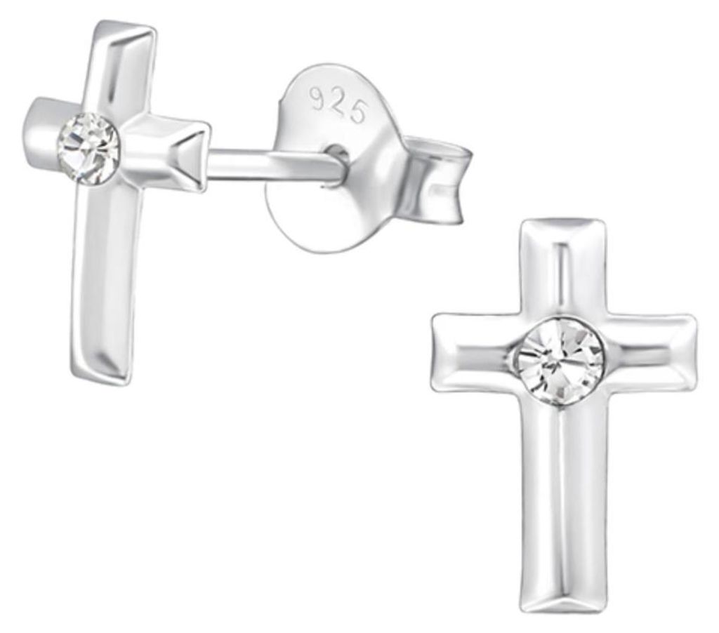 Kreuz Ohrstecker: Silber Ohrringe mit Kristall Produktbild 