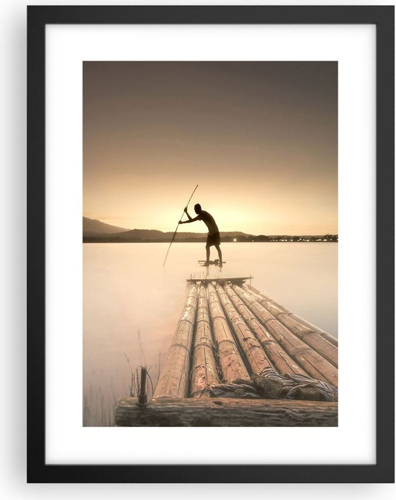 Gerahmtes Poster - Schwarzer Rahmen - Floß Westen die Sonne - 30x40 cm - Wand Bild - Wanddeko - Wandbilder - Kunstposter - Wandposter - Bilderrahm...