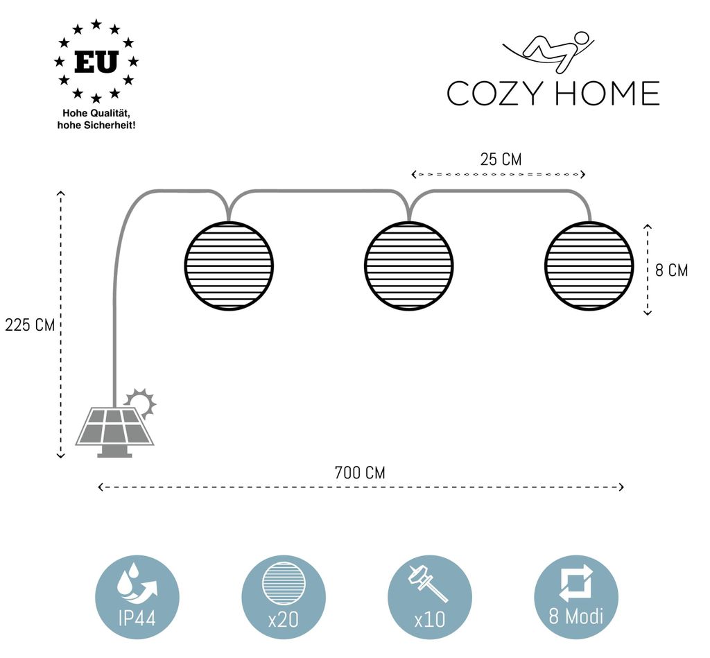 CozyHome LED-lantaarn, zonne-energie, lichtketting voor Productafbeelding 