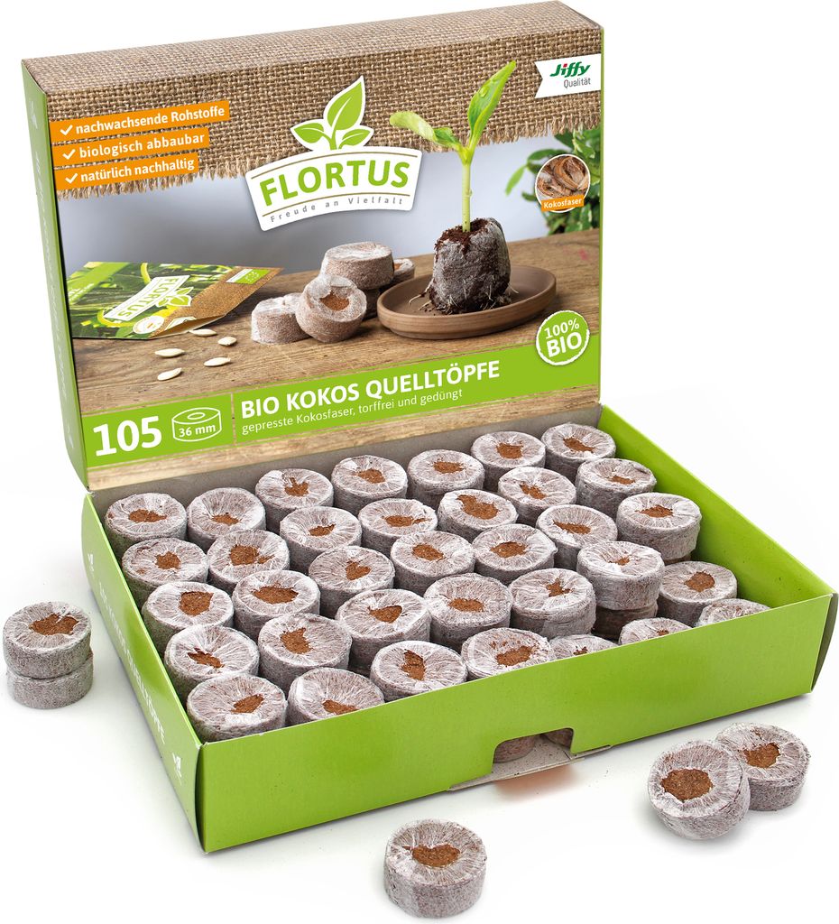 Kokos Quelltöpfe 36 mm |  Kokos Quelltöpfe von FLORTUS, Produktbild 