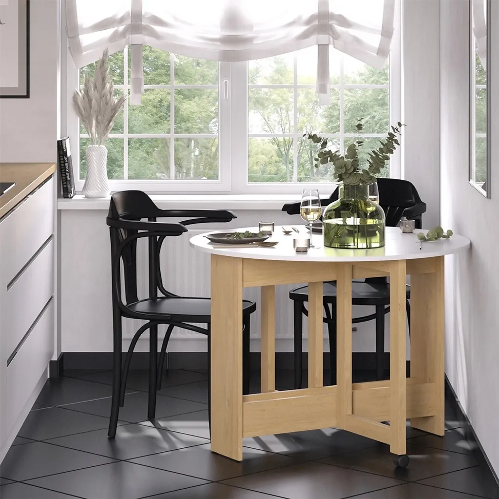 Table Vicco Rondo dépliable 100cm chêne doré, gain de place et design - 4