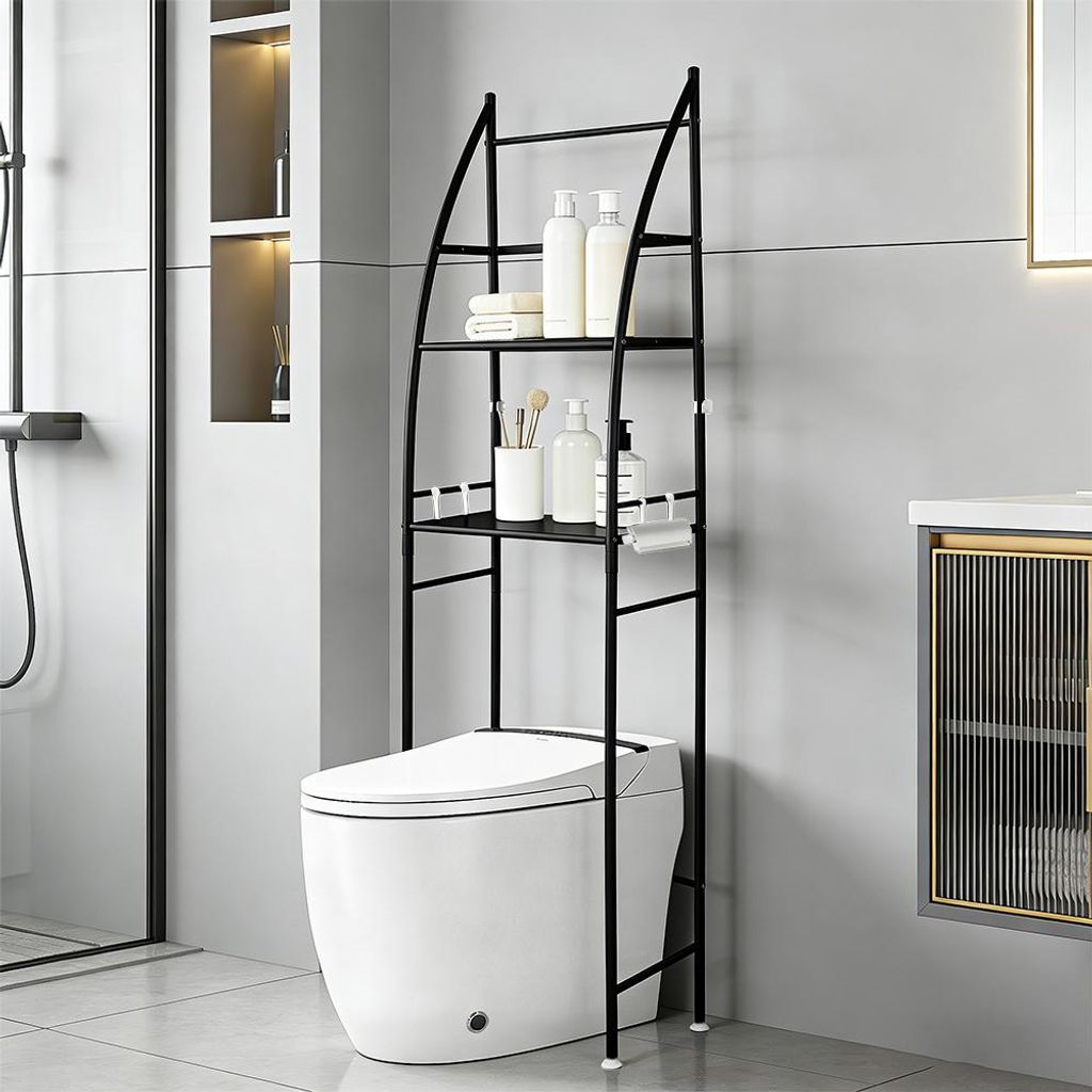 WC Regal über Toilette Metall Badregale 165x46x25cm Standregal Schwarz