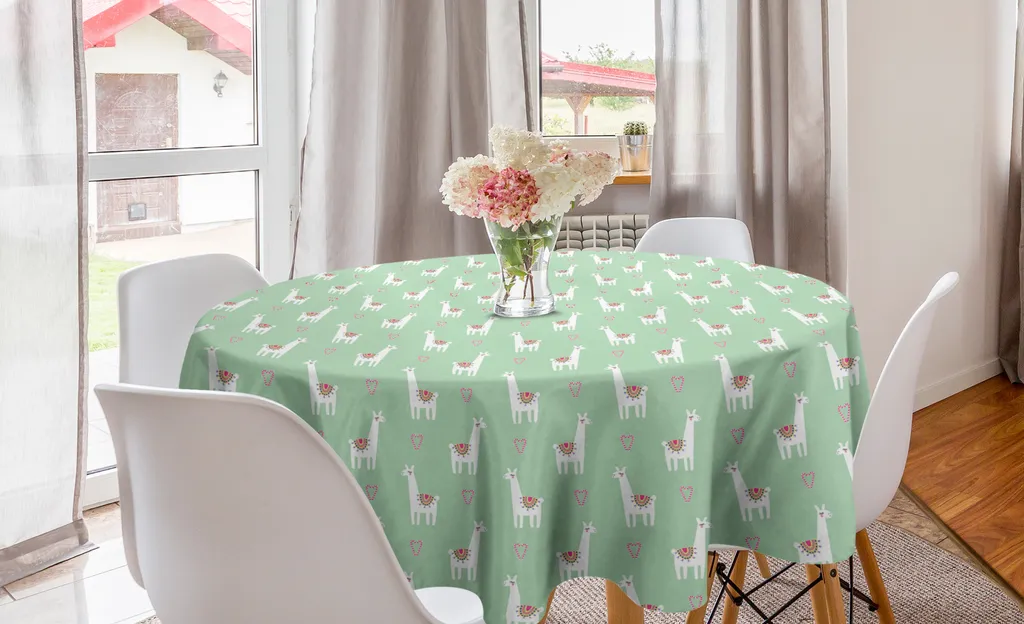 Tovaglia Rotonda 150 cm ABAKUHAUS Lama e Candy Cane Verde Menta