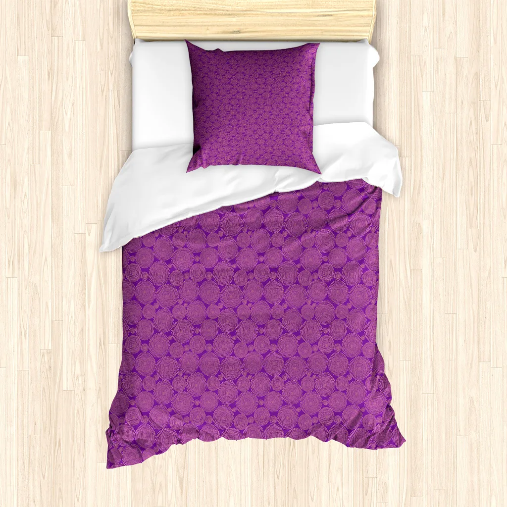 ABAKUHAUS Set copripiumino astratto per letti singoli, motivo a cerchi Dashes, antiacaro, adatto a chi soffre di allergie, con federa, 135 cm x 200 cm - 80 x 80 cm, viola e salmone