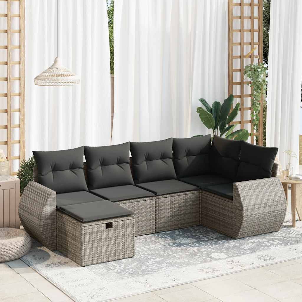 Maison Exclusive - 6-tlg. Garten-Sofagarnitur mit Kissen Grau Poly Rattan