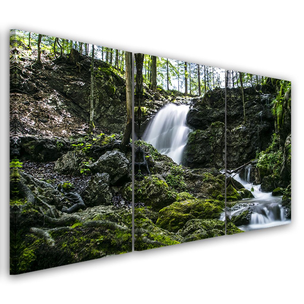 Triptychon auf leinwand grüne landschaften 90x60 cm Feeby grün wandbild bereit zum aufhängen