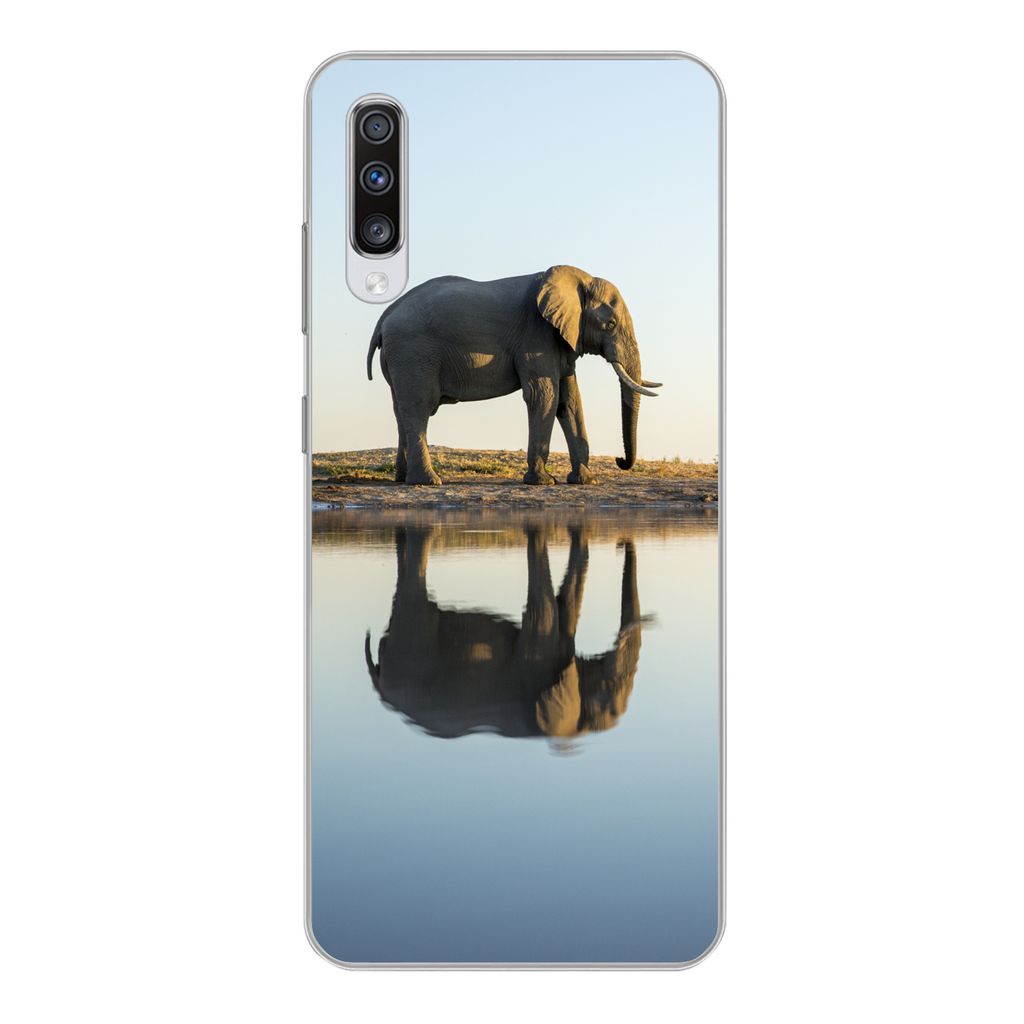 MuchoWow Handyhülle Schutzhülle Hülle für Samsung Galaxy A70 Elefant - Wasser - Bäume - Tiere - Natur Silikon Softcase Handy Hülle - Schutz...