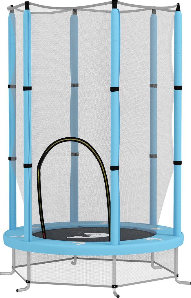 Kindertrampolin mit Sicherheitsnetz Indoor Outdoor für Kinder 3-6 Jahre, Stahlrahmen, Federung, Blau, Gartenspielzeug, Sicher, Stabil