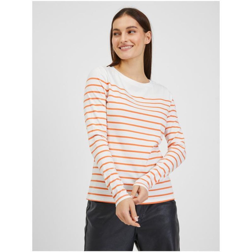 Orsay Orange-weißes gestreiftes Damen-T-Shirt 116016-203000__L