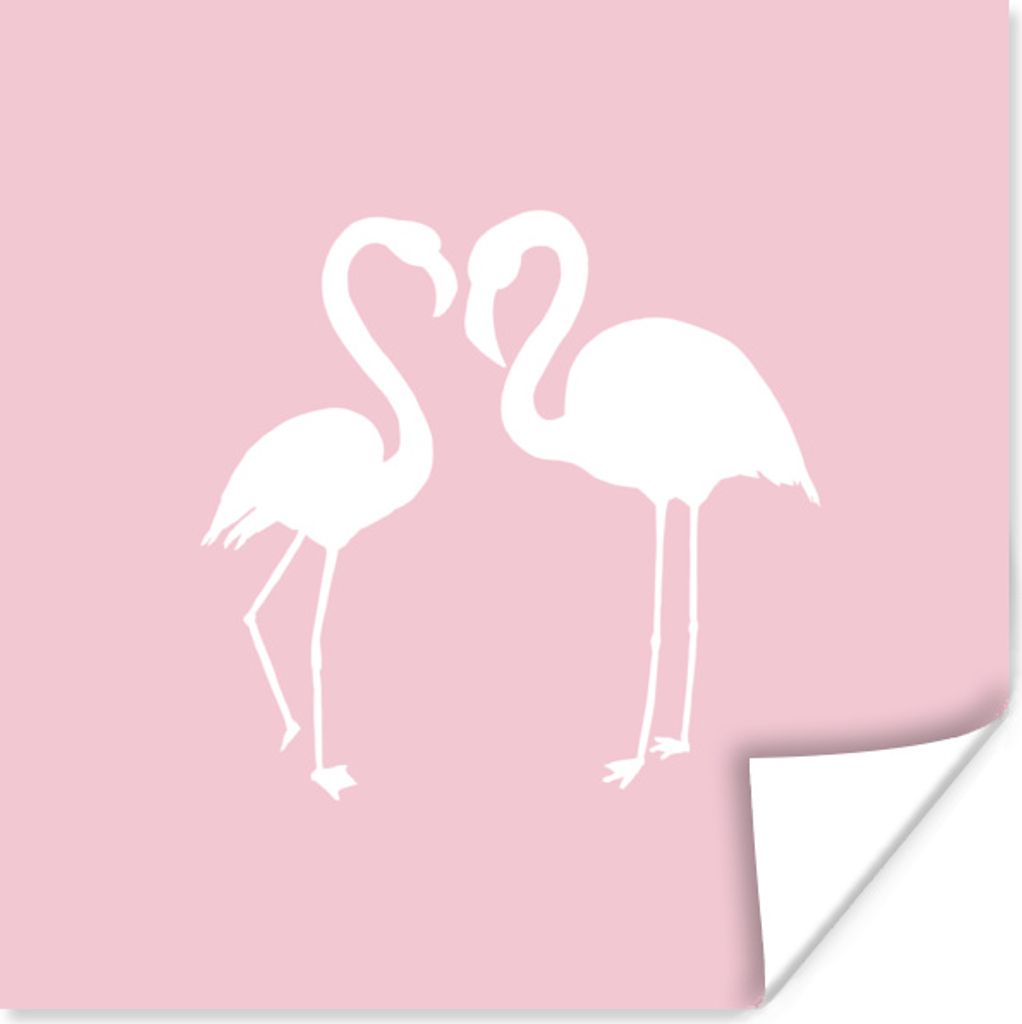 MuchoWow Poster Flamingo - Vogel - Weiß - Zeichnung 75x75 cm - Wand Dekoration