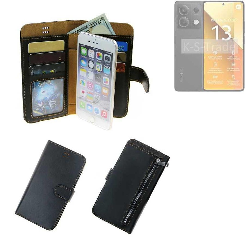 K-S-Trade Schutz Hülle kompatibel mit Xiaomi Redmi Note 13 5G Global Klapphülle Case Phone cover Slim Handytasche Handy Hülle schwarz aus