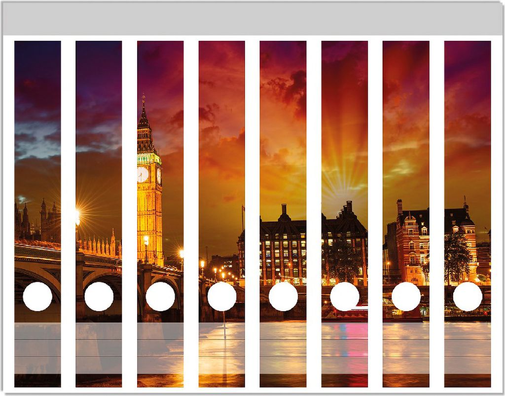 Wallario Ordnerrücken Sticker, selbstklebend für schmale Ordner, 8 Stück, Motiv London - Big Ben in strahlenden Farben