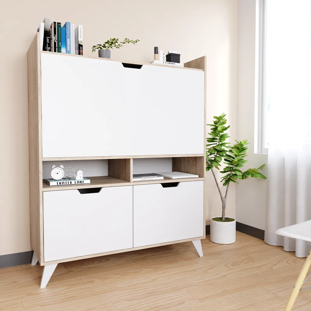 Secrétaire Vicco Berdi Sonoma 110cm - Bureau Compact Effet Bois Chêne - 4