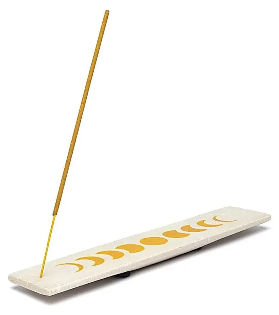 Porte-encens Lunaire en Grès Massif - Lot de 2 Supports Longs 25,5 cm