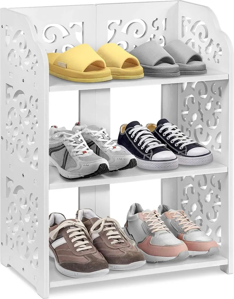 Étagère à chaussures en bois composite sculpté blanc style baroque