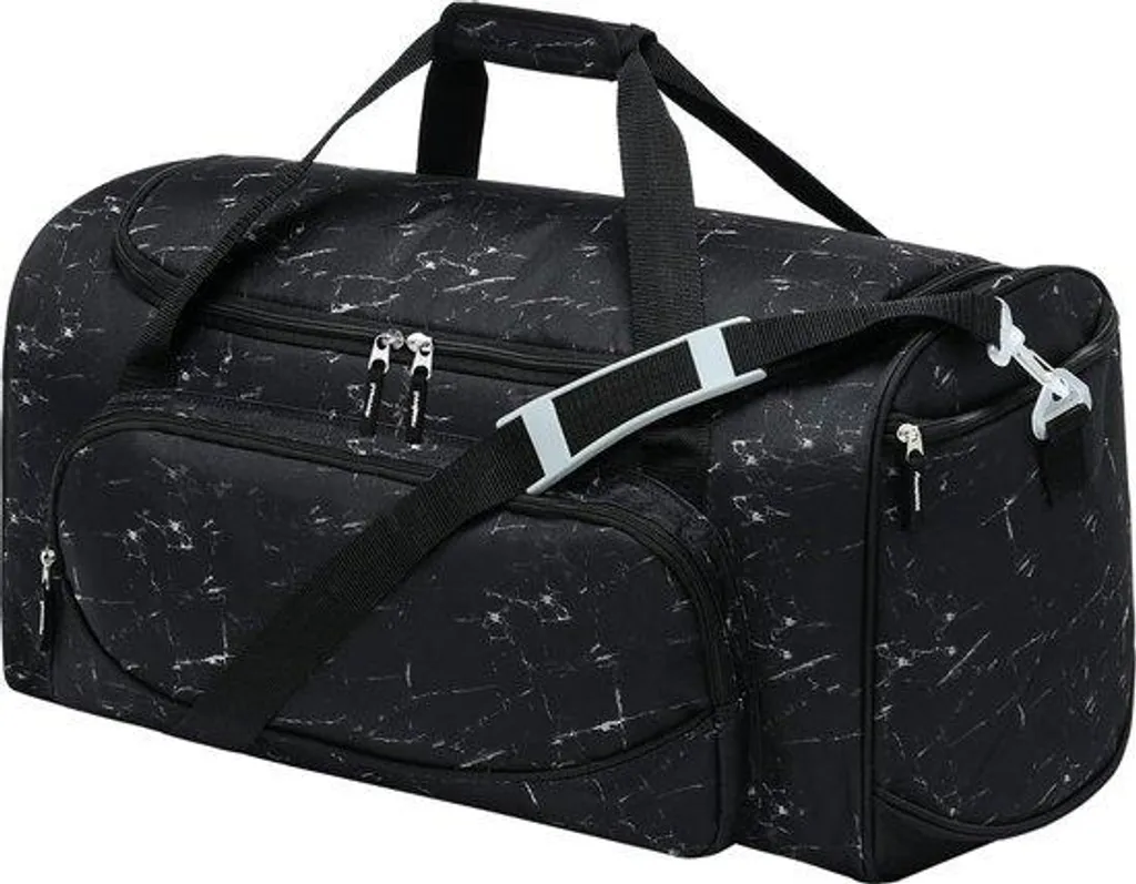 Sac de fitness 55L noir marbré, grand fourre-tout avec sangle amovible