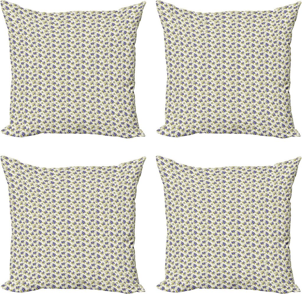 ABAKUHAUS Frühling Kissenbezug Set (4 Stück), Kleine blühende Blume Natur, Moderner Doppelseitiger Digitaldruck, 50 cm x 50 cm, Olivgrün Violet...
