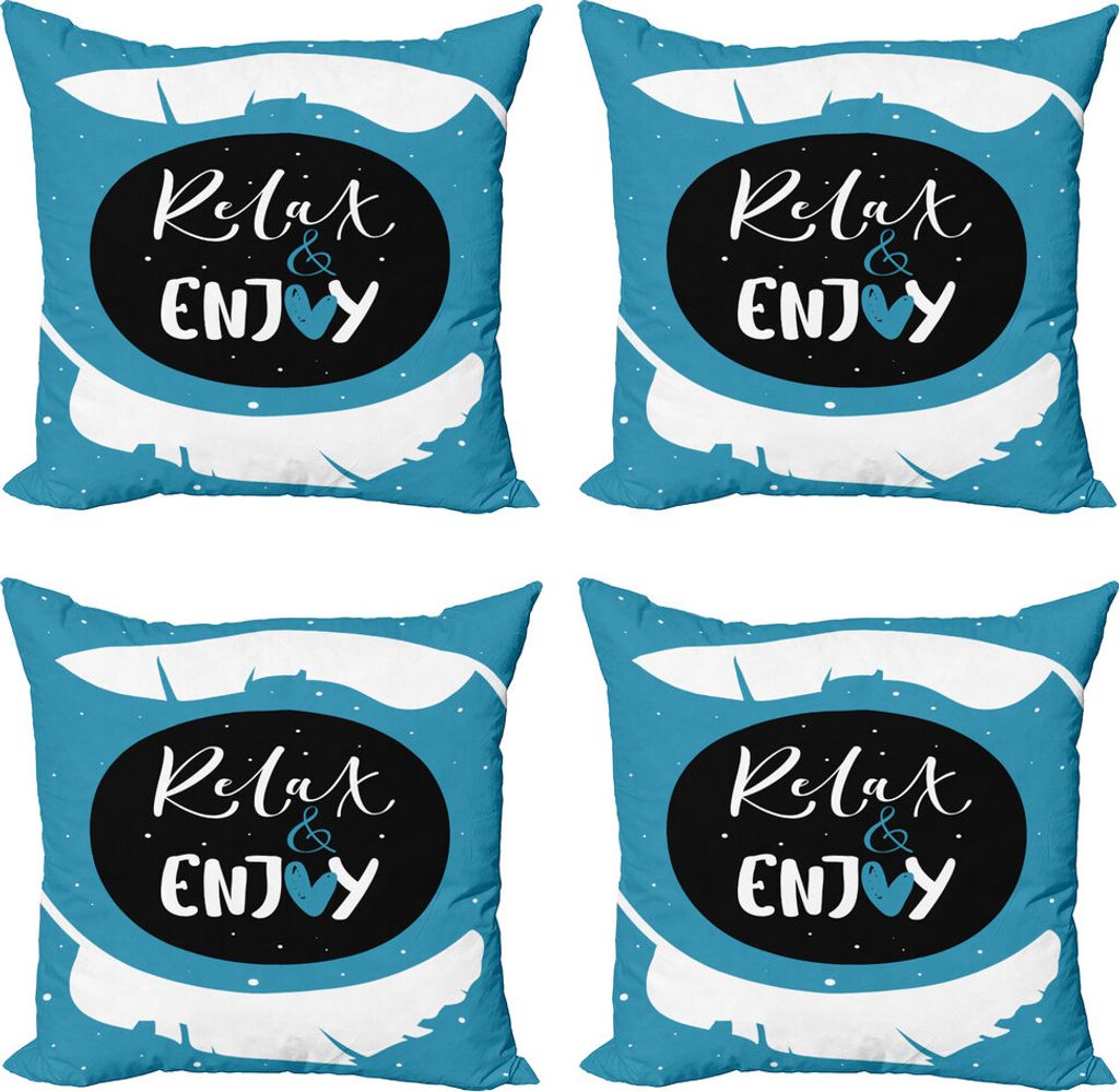 ABAKUHAUS Sprichwort Kissenbezug Set (4 Stück), Cartoon entspannen und genießen, Moderner Doppelseitiger Digitaldruck, 40 cm x 40 cm, Blassblau S...