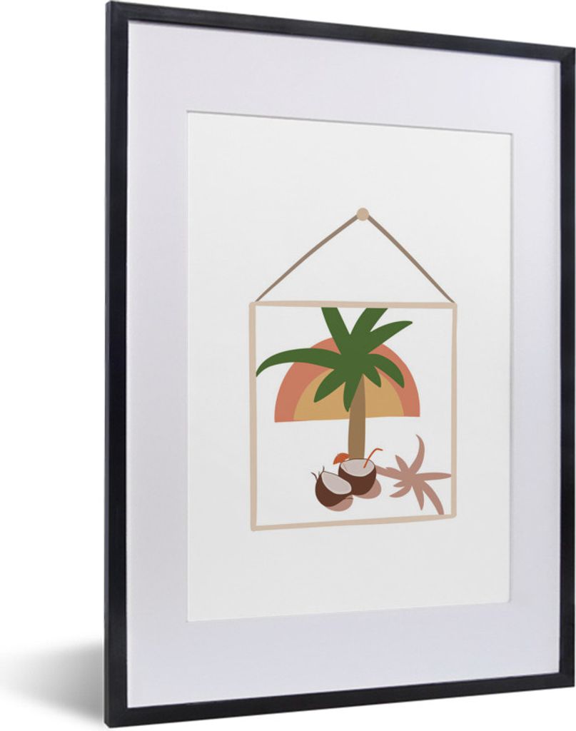 MuchoWow MuchoWow Gerahmtes Poster Palme - Kokosnuss - Rahmen - Pastell 30x40 cm - Poster mit zchwarzem Bilderrahmen - Wandposter Schlafzimmer