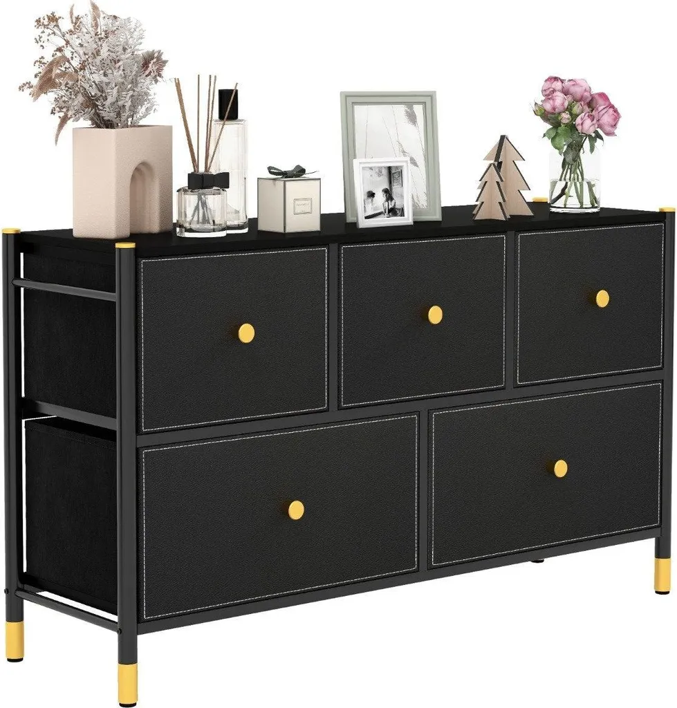 Commode chambre pour vêtements avec 5 tiroirs noirs gain de place - 2