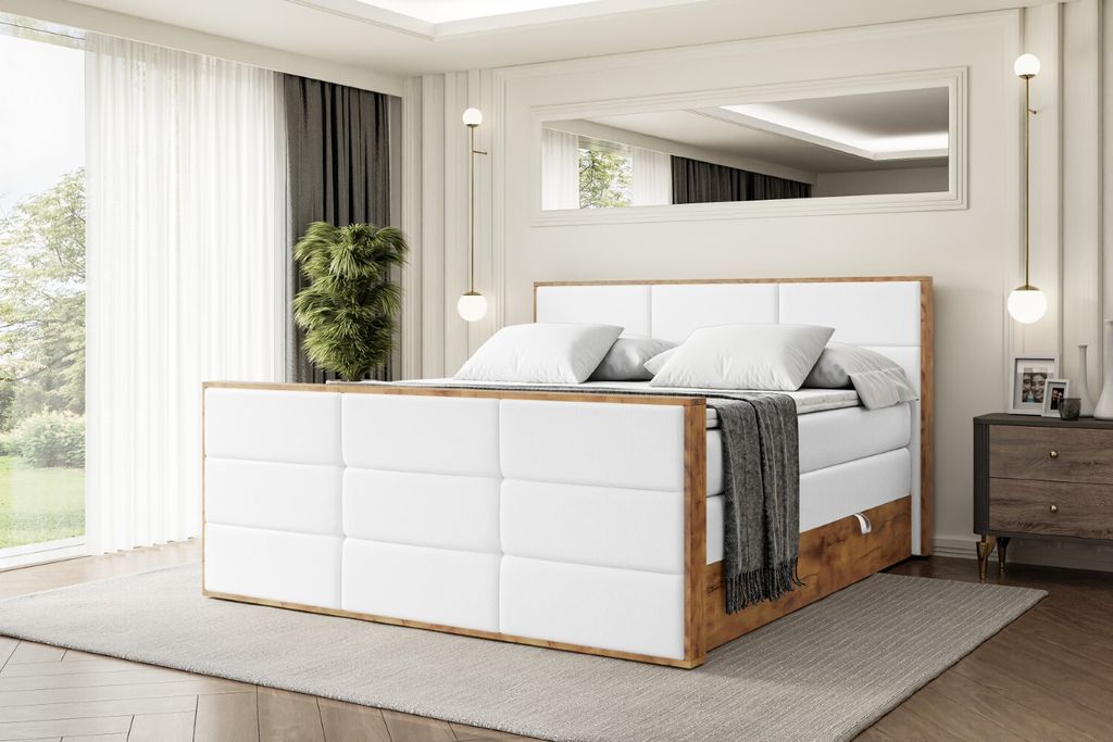 ALTDECOR Boxspringbett mit Matratze und Lattenrost, Topper, Fußteil,Polsterbett mit Bettkasten, Bett mit Stauraum H3- und H4- Matratze, Doppelbett...