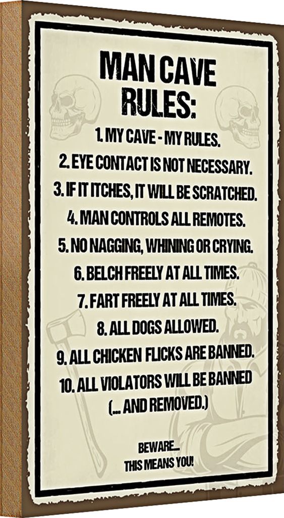 Holzschild Spruch 20x30cm Man Cave Rules my cave my rules