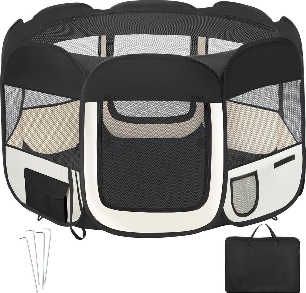 tectake Welpenauslauf faltbar, für Innen- und Außenbereich 115 x 115 x 64 cm, inklusive Tragetasche und Heringe