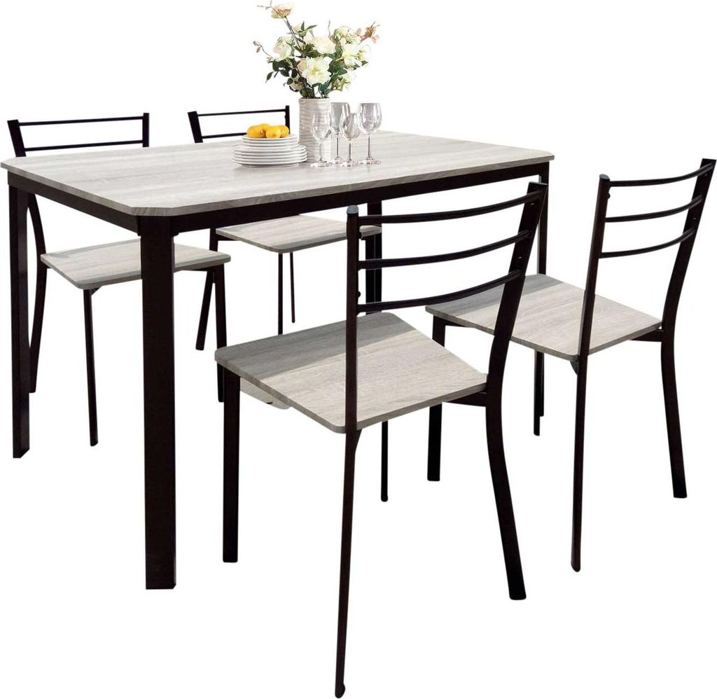 Tischset Lily, 4 Stühle - beige/schwarz