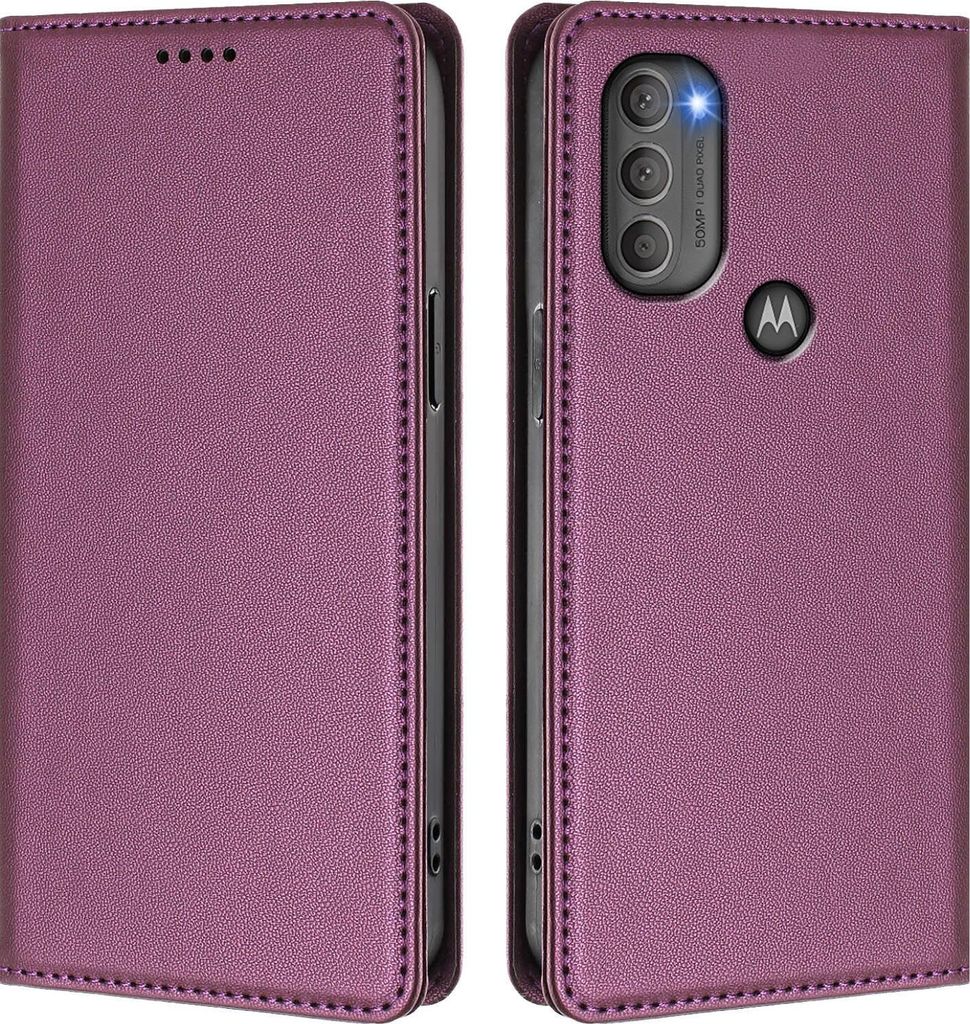 Handyhülle für Motorola Moto G71 5G, Kunstleder Klapphülle Stoßfeste Magnetische Hülle mit Ständer Lila