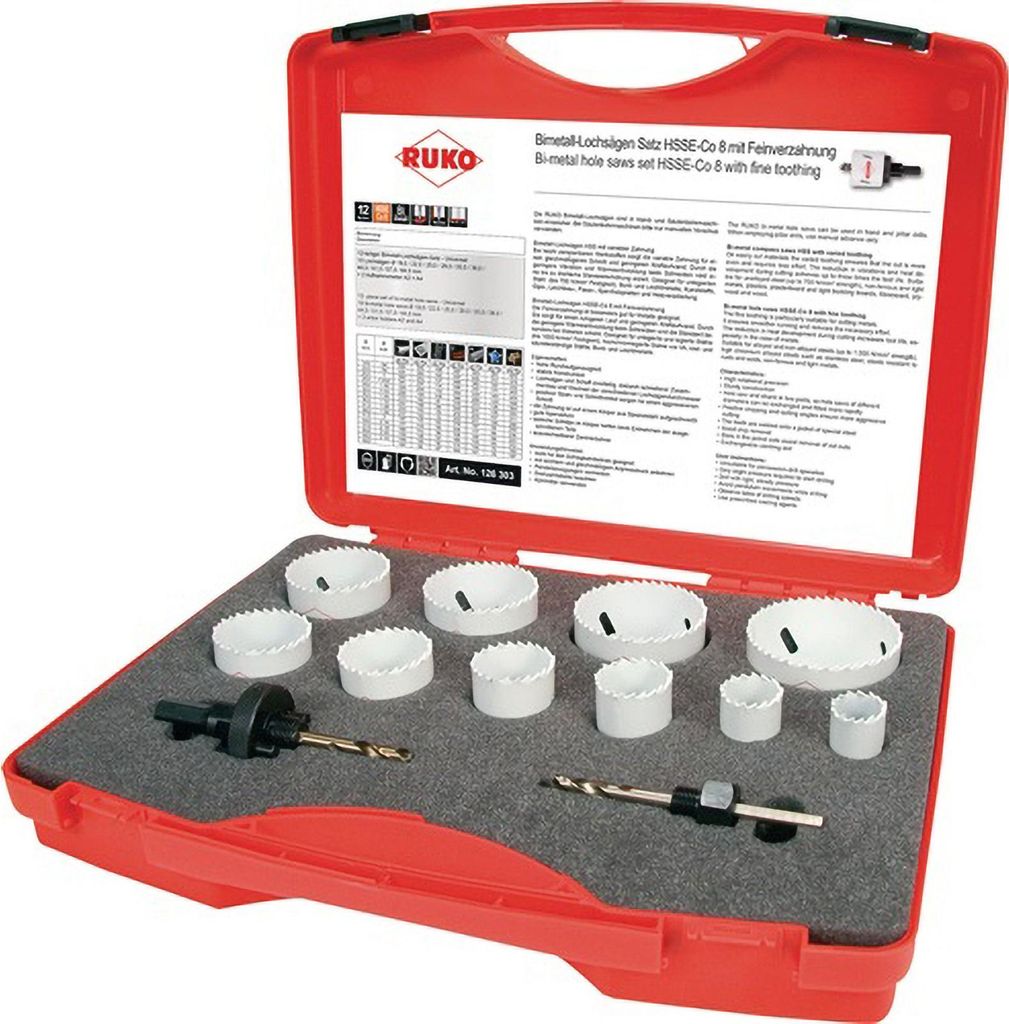 RUKO 126303 Hole saw set 12-piece 19 mm, 22 mm, 25 mm, 29 Image du produit 